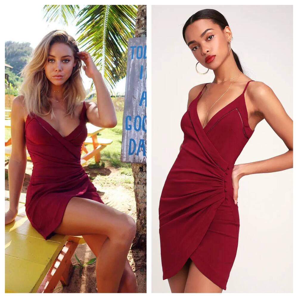 Free People Intimately Dylan Burgundy Wrap Mini Dress Size M